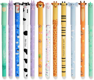 Image de Stylos gel avec encre thermosensible, lot de 12, pointe de 0,7 mm, 8 couleurs, motifs animaliers, pour enfants