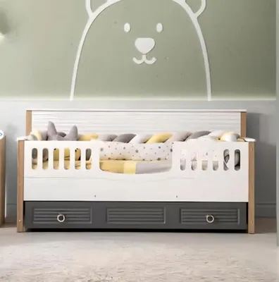 Zdjęcie produktu dla Bettrahmen Perfekte Kinderbett Holz Kinderzimmer Bettgestelle Grau