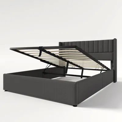 Produktbild von Polsterbett, 140x200 cm, Doppelbett mit Lattenrost und Bettkasten, gepolsterter Kopfteil, Bezug aus Leinen