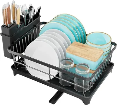 Produktbild von PolkaHome® Abtropfgestell Platzsparend mit Besteckhalter – Spülbecken-Abtropfständer für Arbeitsplatte, Geschirrabtropfer mit