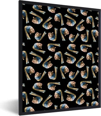 Produktbild von MuchoWow® Gerahmtes Poster Das Mädchen mit dem Perlenohrring - Alte Meister - Schnittmuster 30x40 cm - Poster mit Schwarzem Bilderrahmen Wandposter Rahmen Foto Bilder - Wanddeko - Kunstdrucke