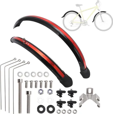 Image de Kit De Garde-Boue Pour Vélo, Garde-Boue Avant Et Arrière Pour Pneu De Vélo, Garde-Boue Pour Vélo De Route Et Vtt 20 Pouces, Noir Rouge