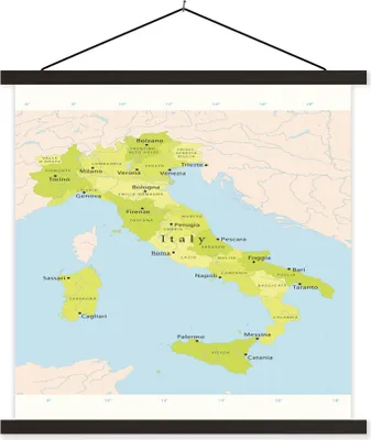 Produktbild von MuchoWow® Textilposter Grüne Karte von Italien 90x90 cm mit schwarzem Rahmen - Magnetisches