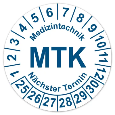 Teststicker med. Geräte 2025–2030 Ø 30 mm, blau, 50 Stück