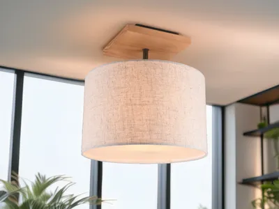 Produktbild von LED Deckenleuchte Stofflampe skandinavisches Design mit Naturholz Flurleuchten