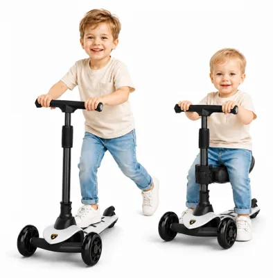 Produktbild von Lamborghini Kinder Roller Scooter ab 3 Jahren bis 50 kg - Tretroller mit Sitz und 2 Lenkmodi, Leichter Aluminiumrahmen, Leuchträdern, Hinterbremse