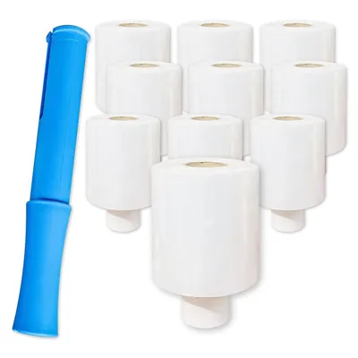 Produktbild von ARLI 10x Stretchfolie Mini 100 mm x 150 m - 20 my Transparent Handstretchfolie inkl. 1x Handabroller