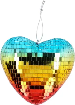 Produktbild von Discokugel Herz Regenbogen 19 cm – bunte Spiegelkugel für Party & Deko