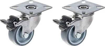 Produktbild von 50mm 2" Edelstahl-Rolle grau Gummi, drehbar mit Bremse, 80kg, 2er Set