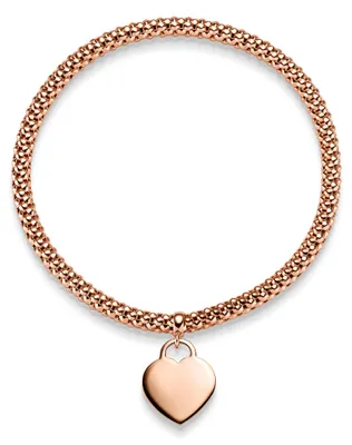 Produktbild von 4mm Himbeer-Armband elastisch Herz Anhänger 585 Gold Rotgold stretch flexibel