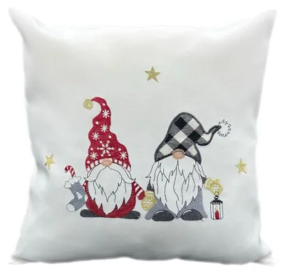 Image de Housse de coussin 40 x 40 cm avec broderie représentant un lutin. Couleur : écru