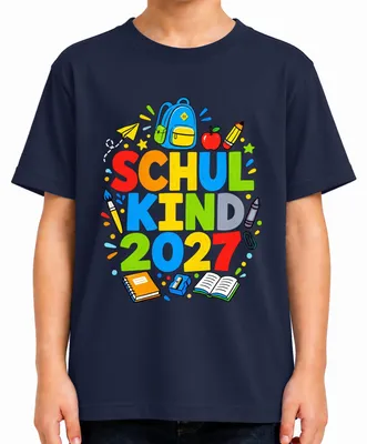Produktbild von Schulkind 2027 Einschulung Erster Schultag Mädchen Schulanfang Kinder T-Shirt, Navy, 128