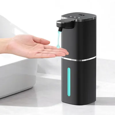 Image de Distributeur de savon automatique de 400 ml avec capteur, réglage en 9 niveaux, écran, rechargeable par USB, couleur noire
