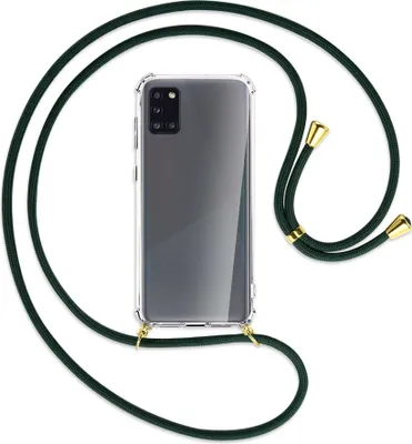 Produktbild von Handykette Backcover-Schutzhülle mit Band (Metall goldfarben) für Samsung Galaxy A31 - dunkelgrün