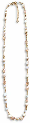 Produktbild von Halskette Langkette Gliederkette mit Blassrose Beige Perlen  Sweet7