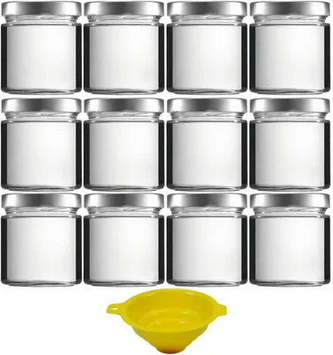 Produktbild von 12 Stück Vorratsgläser 400 ml - Glasbehälter mit Schraubverschluss - Inklusive Trichter
