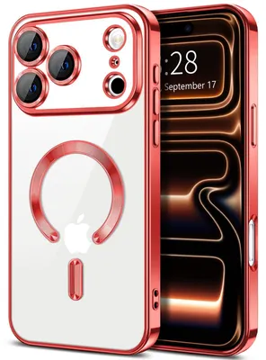 Produktbild von Weiche Klar Hülle für iPhone 17 Pro Max, Kameraschutz, Kompatibel mit MagSafe, Elektroplattiert TPU Handyhülle Rot