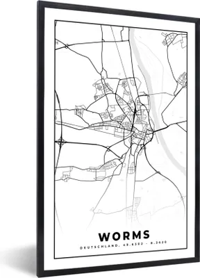 Produktbild von MuchoWow® Gerahmtes Poster Karte - Worms - Stadtplan 60x90 cm - Poster mit Schwarzem Bilderrahmen Wandposter Rahmen Foto Bilder - Kunst