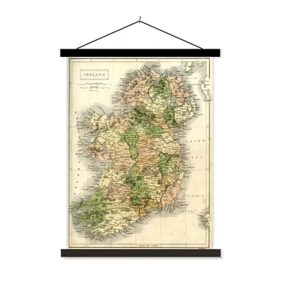 Produktbild von MuchoWow® Textilposter Detaillierte Karte von Irland 60x80 cm mit schwarzem Rahmen - Plakathalter
