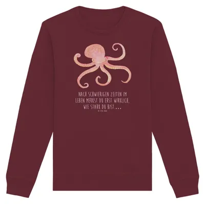 Produktbild von Mr. & Mrs. Panda Baumwoll Sweatshirt Tintenfisch Größe XS - Burgundy - Geschenk, Krake, Pullover, Meer, Lustige Sprüche, Ozean, Rundhals, Pulli, Bio, Meerestier, Sweater