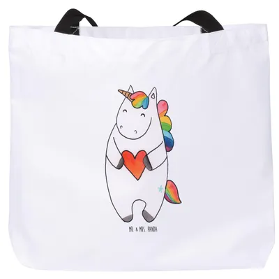 Produktbild von Mr. & Mrs. Panda Schultasche Einhorn Herz - Weiß - Geschenk, Strandtasche, Einkaufstasche, Anders, Einhörner, Reisetasche, Tote Bag, Unicorn, Bunt, Freundin, Tasche