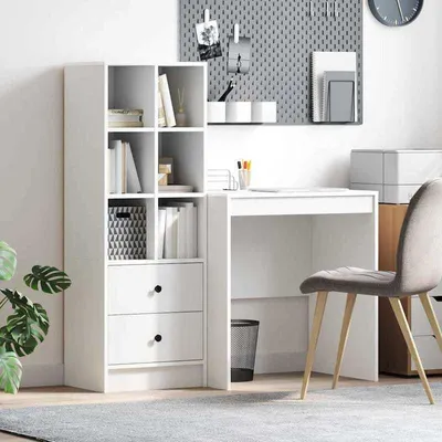Produktbild von Schreibtisch mit Stauraum und Regal – 2-teilig – Weiß – 70 x 50 x 76 cm