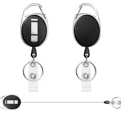 Produktbild von Schlüsselring mit ausziehbarem Ausweisfach, 2-teilig. Ausziehbares Kartenetui mit Gürtelclip für Schlüssel und Ausweise, ausziehbares Lanyard mit Schlüsselring.