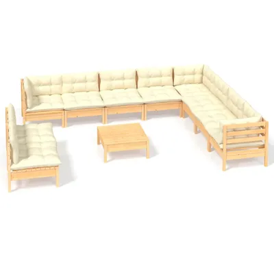 Produktbild von vidaXL 11-tlg. Garten-Lounge-Set mit Creme Kissen Massivholz Kiefer