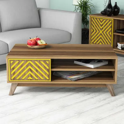 Produktbild von Skye Decor, Inci - Walnut, Yellow, Couchtisch, Nussbaum, 100 % MELAMINBESCHICHTETE SPANPLATTEN, 105 x 60 x 38,2 cm