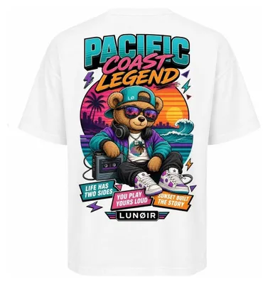 Produktbild von Damen Oversize T-Shirt Weiß L – Bedrucktes Shirt mit Sommer Motiv aus Baumwolle – LUNØIR ©