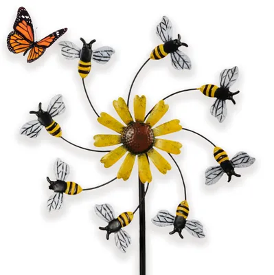 Image de Grand moulin à vent 150 cm, résistant aux intempéries Printemps Décoration de jardin Abeilles