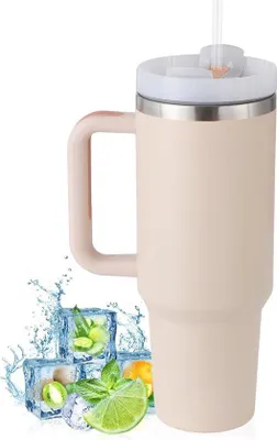 Produktbild von Doppelwandiger Thermobecher mit Griff und -Handgriff - 1180 ml - Edelstahl - warme und kalte Getränke - Vakuumbecher - Kaffeebecher - zu Hause und unterwegs - Rosa