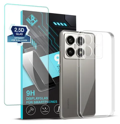 Produktbild von Handyhülle für Xiaomi 14T Pro mit 9H Displayglas Displayschutz Hülle Transparent Flexibel Elastisch Case Cover Backcover Schutzhülle