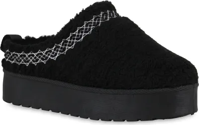 Produktbild von VAN HILL Damen Warm Gefütterte Pantoffeln Hausschuh Bequem Kunstfell Schuhe 840864, Farbe: Schwarz, Größe: 37