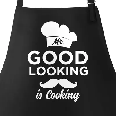 Produktbild von Herren Küchenschürze Grillschürze mit Spruch Mr Good Looking is Cooking Moonworks® schwarz unisize