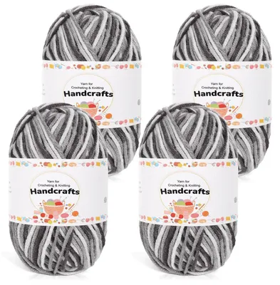 Obrázek produktu pro Příze na háčkování, melírovaná, 200 g (4 x 50 g), 5-nitná, kombinace bavlny a akrylu, barva: šedá, bílá