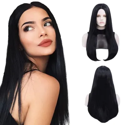 Obrázek produktu pro Dámská paruka, dlouhá, rovná, středový rozdělení, černá, délka 68,6 cm