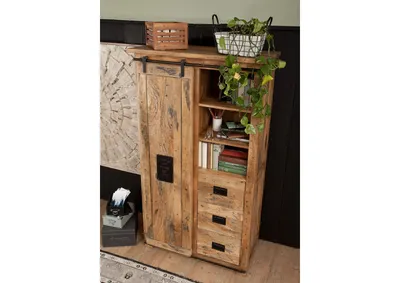 Produktbild von MASSIVMOEBEL24 Schrank Mango 100x45x175 natur lackiert RAILWAY #114