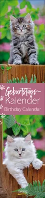 Produktbild von Geburtstags-Langplaner Cats: Immerwährender Geburtstagskalender. Wandkalender im Format 11 x 48 cm.