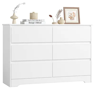 Image de Commode blanche, 6 tiroirs, 120 cm. Meuble de rangement, dimensions 120x40x82 cm