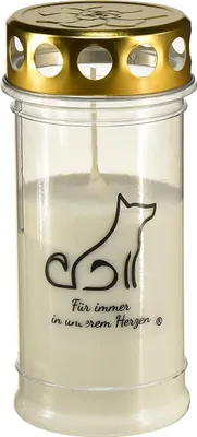 Produktbild von Gedenkkerze Hund mit Trauermotiv für Haustiere und Erinnerungsrituale
