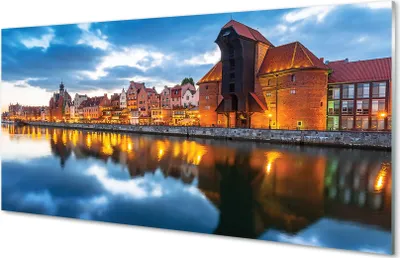 Produktbild von Glasbilder 140x70 Wandkunst Danzig Fluss Gebäude