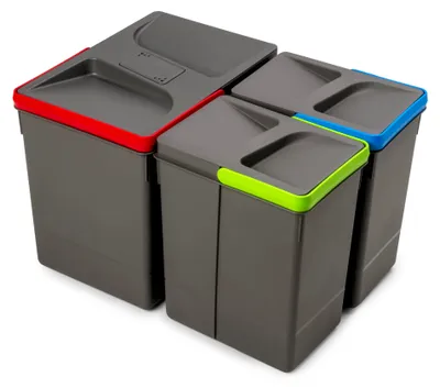 Produktbild von Emuca Recycle-Küchenschubladenbehälter mit geruchsdichtem Deckel, Höhe 266 mm, 1x15 Liter, 2x7 Liter, Kunststoff anthrazitgrau