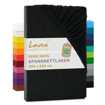 Produktbild von Lavea® Spannbettlaken 200x220cm, Maya, 100% Baumwolle, Boxspringbetten, Wasserbetten, atmungsaktives Bettlaken Matratzen bis 35cm - Schwarz