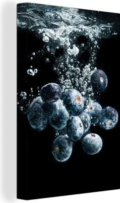 Produktbild von OneMillionCanvasses® - Leinwandbilder - 90x140 cm, Blaubeeren - Obst - Beeren - Stillleben - Wasser - Schwarz, Wandbilder Kunstdruck Wanddekoration - Foto auf Leinwand - Gemälde auf - Wandschmucke - Schlafzimmer