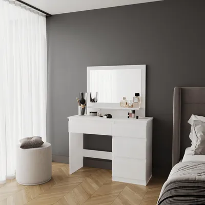 Produktbild von Duru Schminktisch mit Spiegel-Schubladen Elegant Weiß Holzdekor