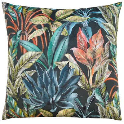 Samtkissen mit Dschungelblumen, 43x43 cm, 1 Stück, Polyester
