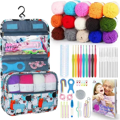 Image de Kit de crochet chat bleu Aeelike pour enfants débutants avec 15 fils à crochet
