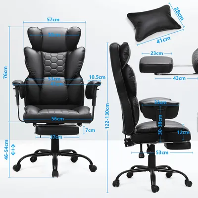 Obrázok produktu pre Herná stolička Bettizia Ergonomická kancelárska stolička s nastaviteľnou opierkou nôh Nosnosť 150 kg Bedrová opierka 135° Stolička k PC Kancelárska stolička