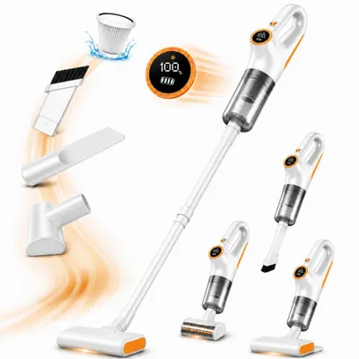 Produktbild von 4-in-1 Akku-Staubsauger, 15.000 Pa, kabelloser Hand- und Stielstaubsauger mit LED-Anzeige & HEPA-Filter, für Hartboden, Teppich und Tierhaare, Weiß
